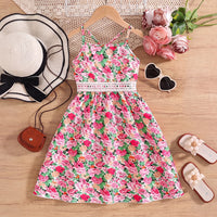 Girls Multicolour Sleeveless Floral Print Fit & Flare Dress Casual Dresses Multicolor 3-4 Y