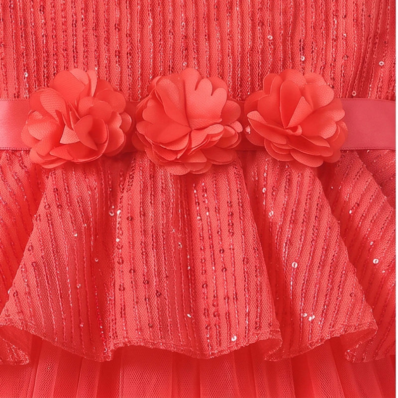 Girls Coral Sequins Embellished Sleeveless Fit & Flare Party Dress Party Dresses