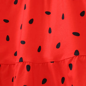 Girls Red Watermelon Print Fit & Flare Dress with Flutter Sleeves Casual Dresses
