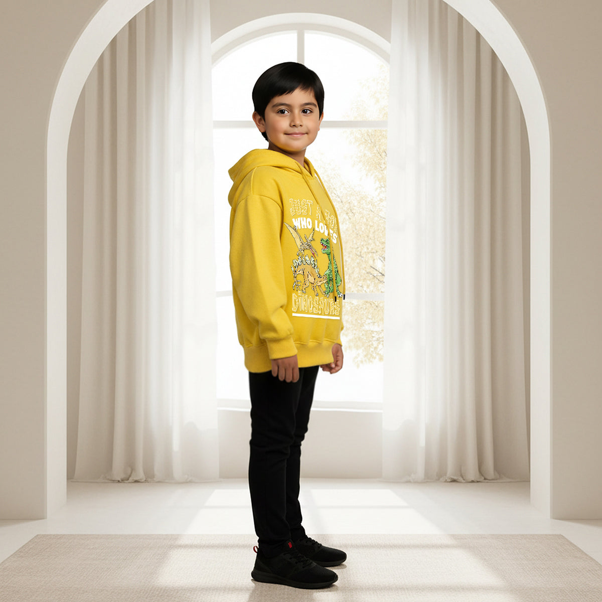 Boys Yellow Dinosaur Graphics Hoodies Sweatshirt Sweatshirts & Hoodies