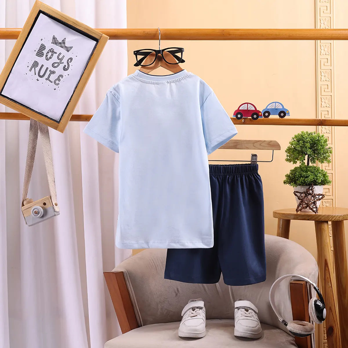 Boys Blue Biker T-Shirt With Elasticated Shorts Sets 2 pc. Sets