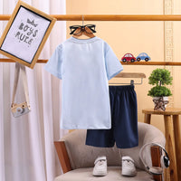Boys Blue Biker T-Shirt With Elasticated Shorts Sets 2 pc. Sets