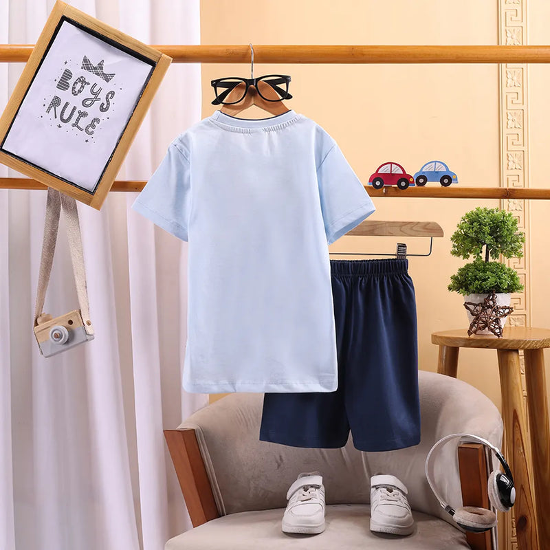 Boys Blue Biker T-Shirt With Elasticated Shorts Sets 2 pc. Sets