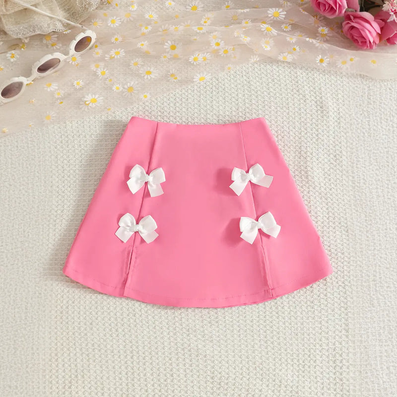 Girls Floral Applique Sleeveless Crop Top With Pink Skirt Sets Sets