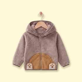 Boys Light Brown Fleece Embroidered Hooded Jacket Coats & Jackets Light Brown 1-2 Y
