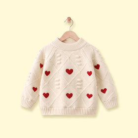 Girls Cream Heart Long Sleeve Sweater Sweaters & Cardigans Cream 1-2 Y
