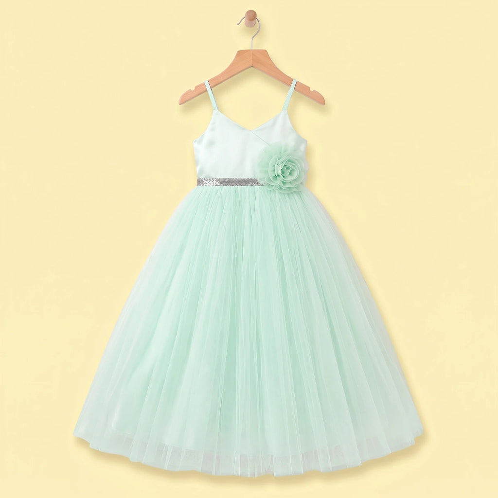 Girls Light Green Floral Applique Fit & Flare Party Dress Party Dresses Light Green 2-3 Y
