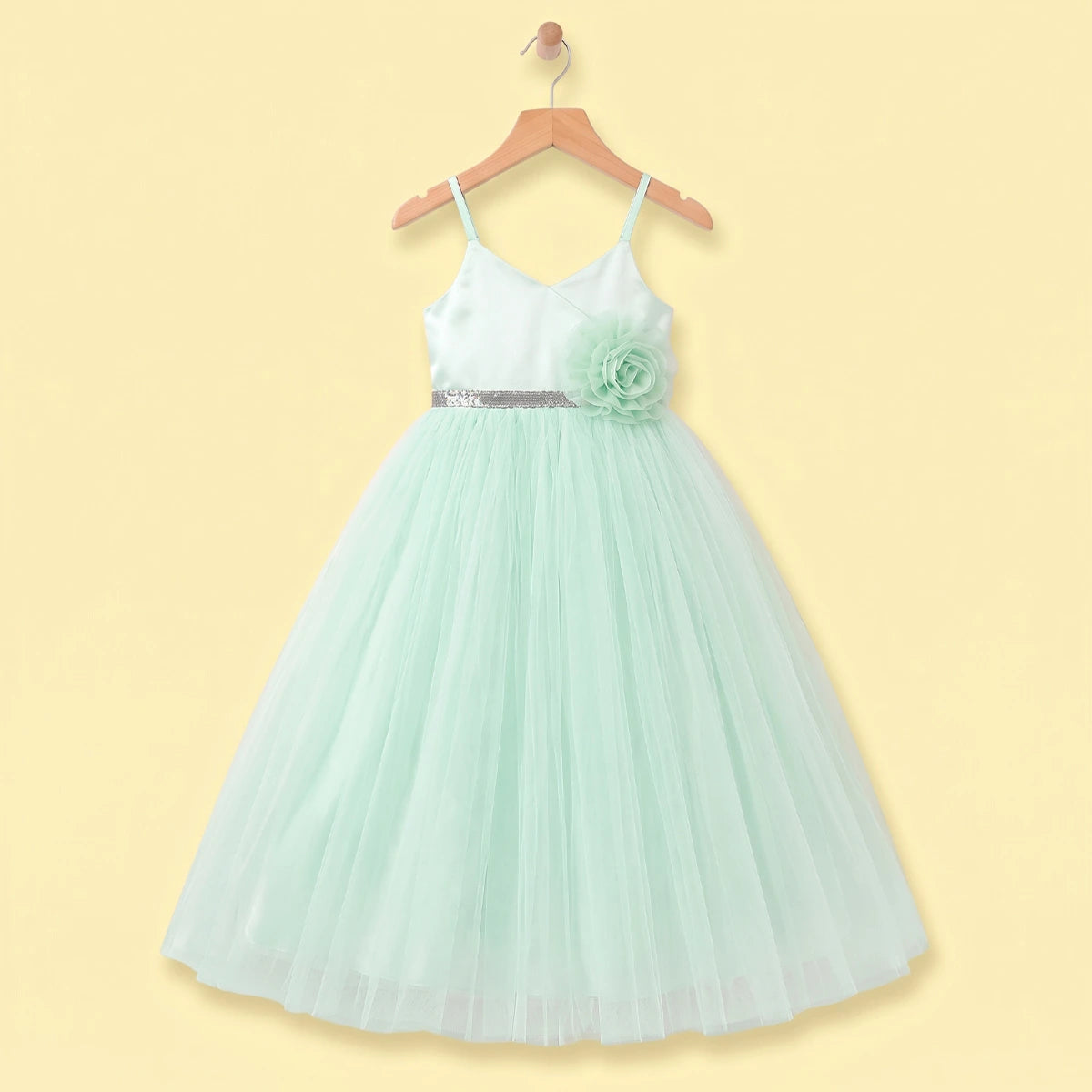 Girls Light Green Floral Applique Fit & Flare Party Dress Party Dresses Light Green 2-3 Y