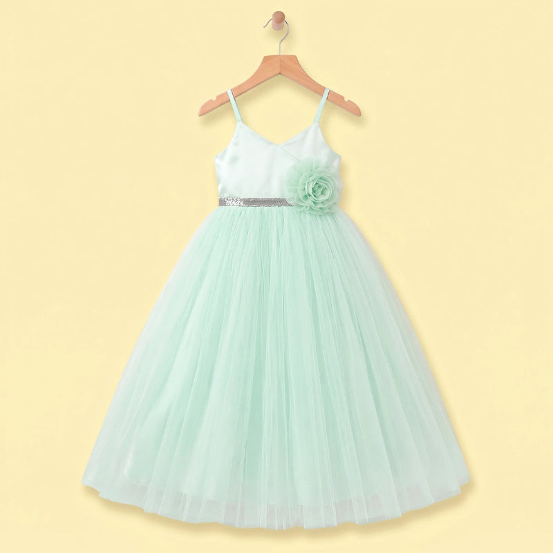 Girls Light Green Floral Applique Fit & Flare Party Dress Party Dresses Light Green 2-3 Y