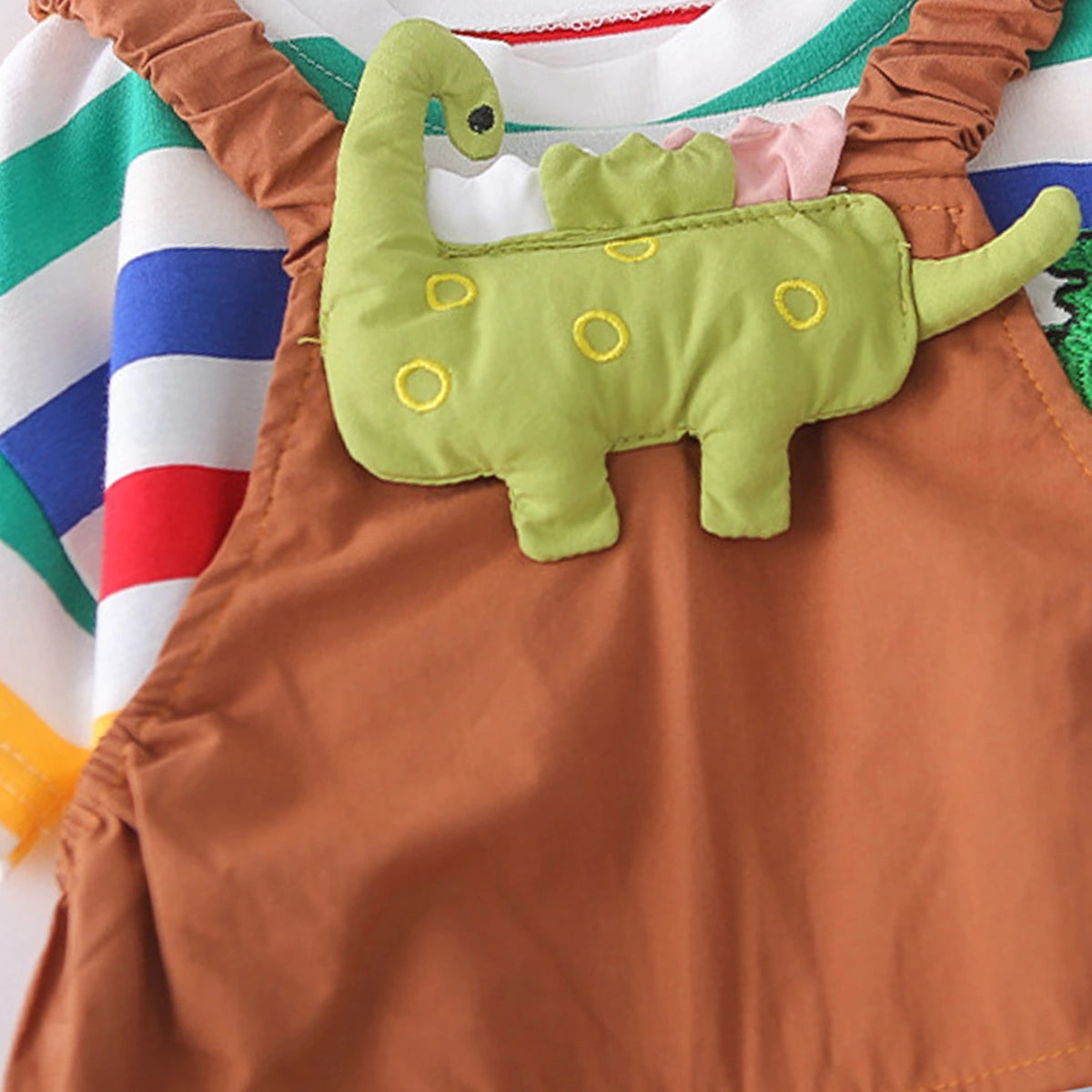 Boys Short Sleeve T-Shirt With Brown Dinosaur Applique Dungaree Sets 2 pc. Sets