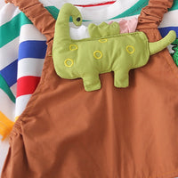 Boys Short Sleeve T-Shirt With Brown Dinosaur Applique Dungaree Sets 2 pc. Sets