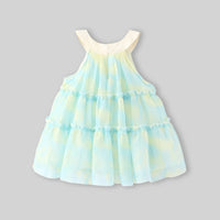 Girls Blue Abstract Print Tiered Halter Neck Dress Casual Dresses