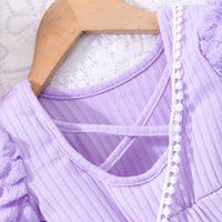 Girls Purple Ribbed Above Knee Length Jumpsuit with Sling Bag Jumpsuits