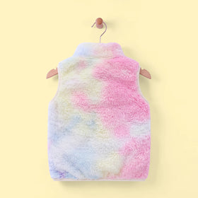 Girls Multicolor Fleece Tie & Dye Sleeveless Jacket Coats & Jackets