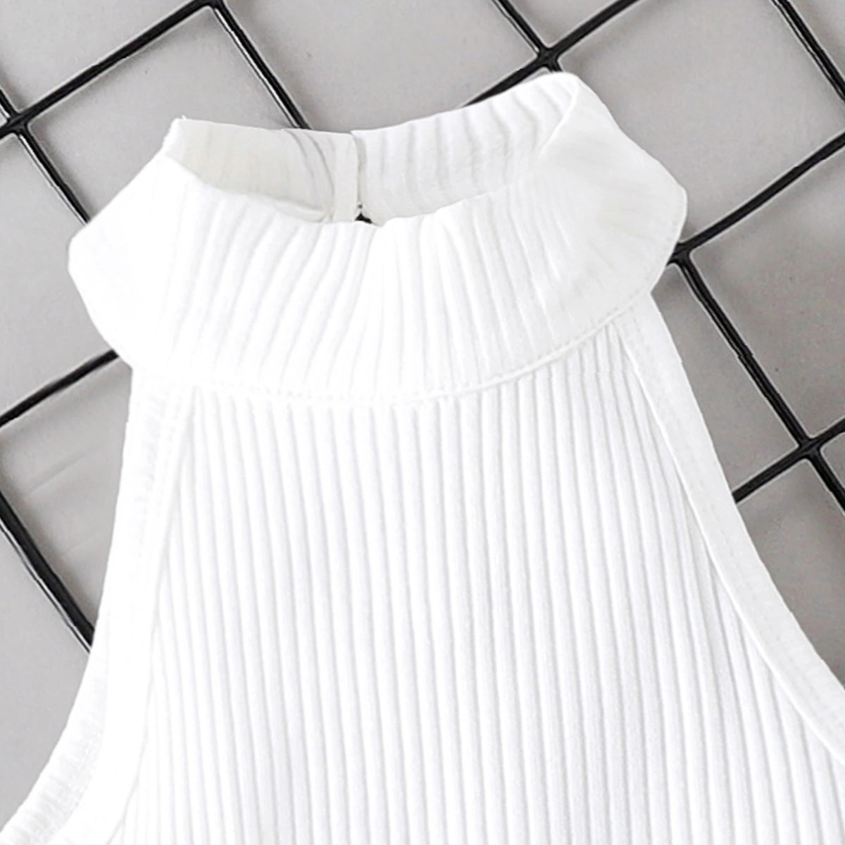 Girls White Sleeveless Ribbed Top With Elasticated Skirt Sets 2 pc. Sets