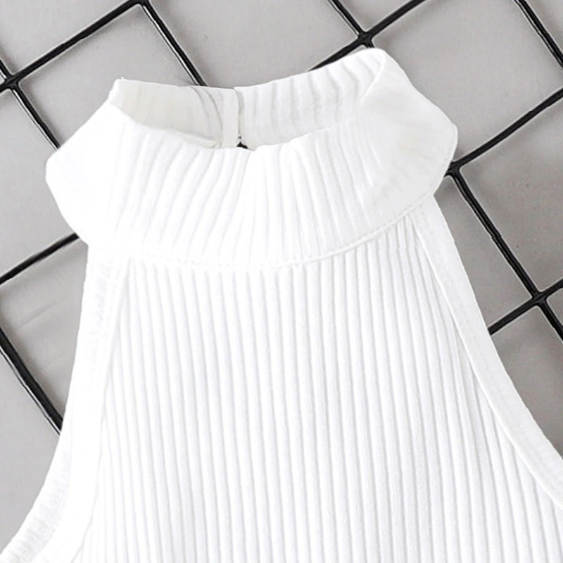 Girls White Sleeveless Ribbed Top With Elasticated Skirt Sets 2 pc. Sets