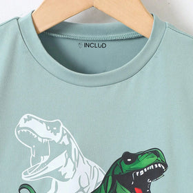 Boys Light Green Dinosaur Graphic Short Sleeve T-Shirt With Shorts Sets 2 pc. Sets