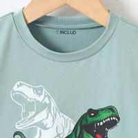 Boys Light Green Dinosaur Graphic Short Sleeve T-Shirt With Shorts Sets 2 pc. Sets Light Green 3-4 Y