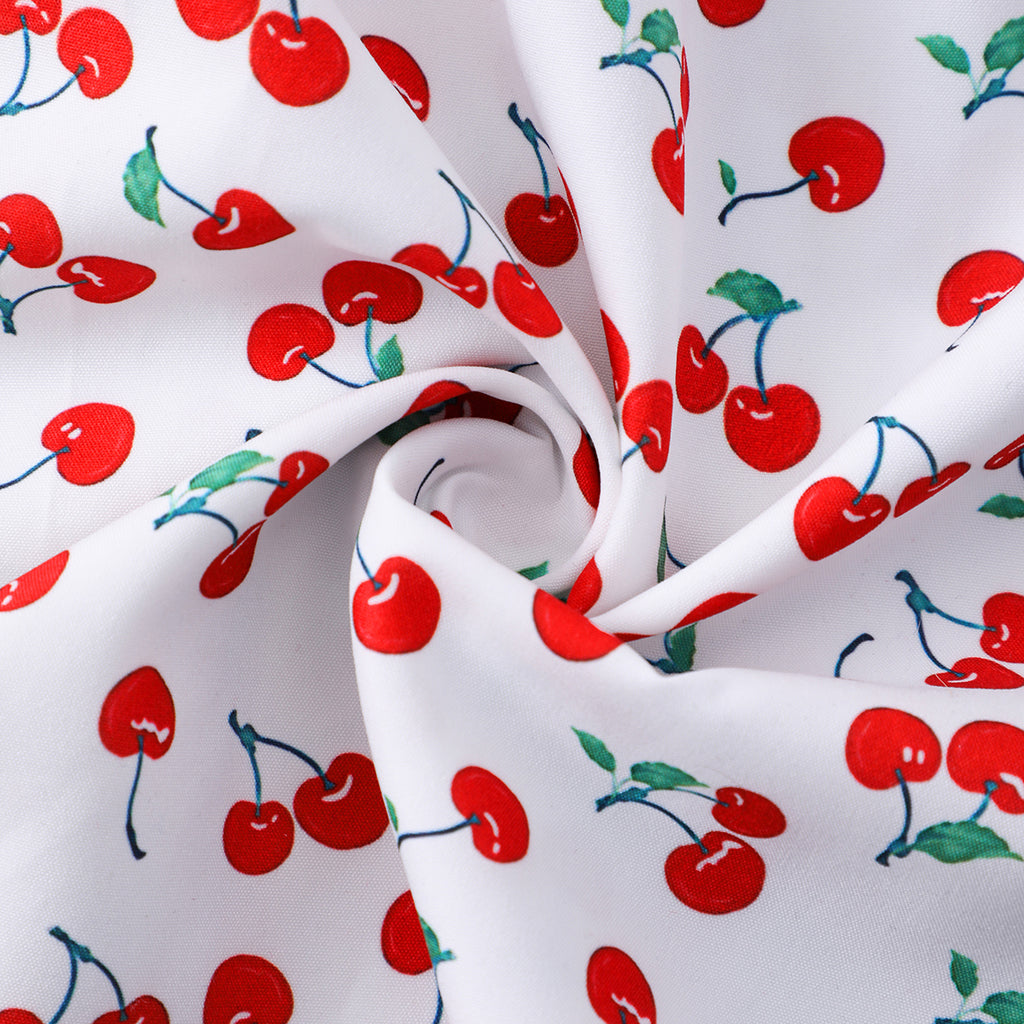 Girls White Cherry Printed Smocked Maxi Dress Casual Dresses