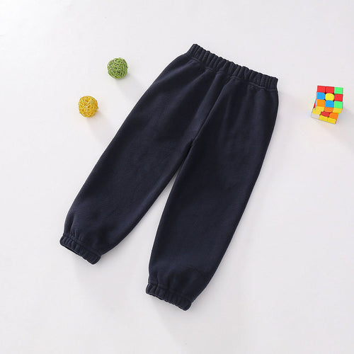 Boys Dark Blue Solid Polar Fleece Winter Jogger Trackpants & Joggers