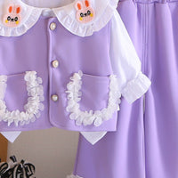 Girls Purple Solid Sleeveless Jacket With Top & Pants Set Sets