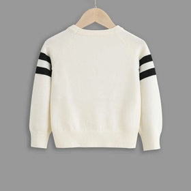 Boys Off White Self Striped Pattern Raglan Sleeves Sweater Sweaters & Cardigans