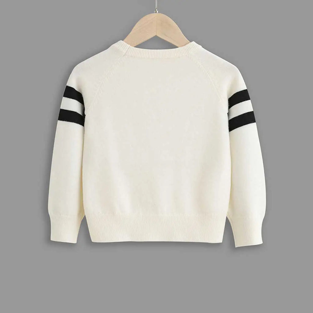 Boys Off White Self Striped Pattern Raglan Sleeves Sweater Sweaters & Cardigans