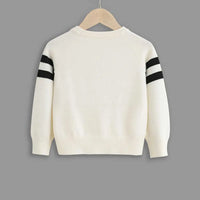 Boys Off White Self Striped Pattern Raglan Sleeves Sweater Sweaters & Cardigans