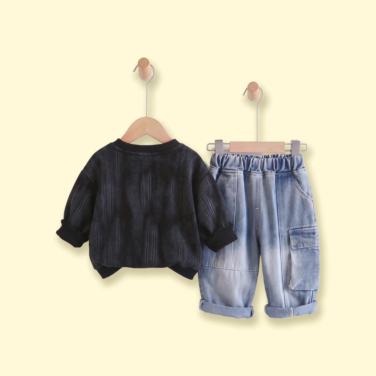 Boys Black Typography Sweatshirt With Denim Pants Sets 2 pc. Sets