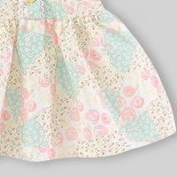 Girls Beige Floral Print Peter Pan Collar Fit And Flare Dress Casual Dresses