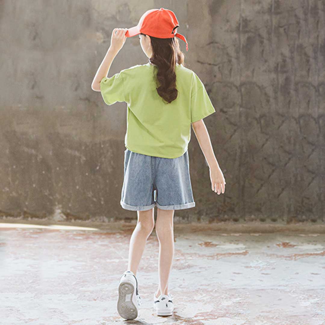 Girls Short Sleeve Graphic T-Shirt With Denim Shorts Set 2 pc. Sets   