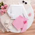 Girls White Off-Shoulder Long Sleeve Top With Shorts Sets 2 pc. Sets White 3-4 Y