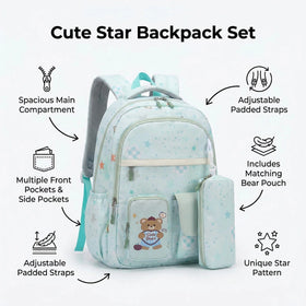 Kids Sea Green Bear Print Multi-Pocket School Backpack Trending Accessories