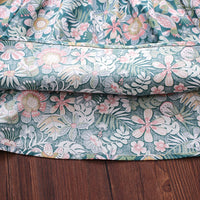 Girls Teal Floral Printed Peter Pan Collar A-line Dress Casual Dresses