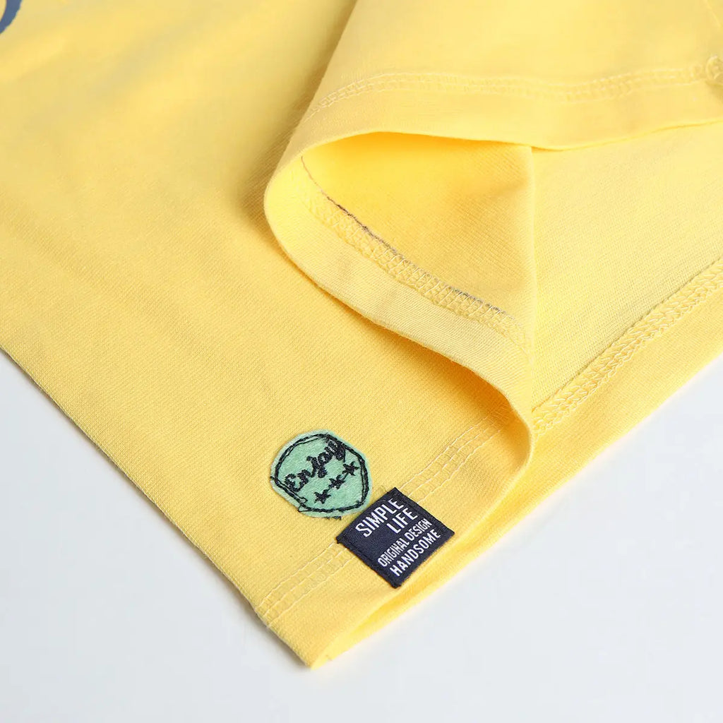 Boys Yellow Printed Short Sleeve T-Shirt With Denim Shorts Sets 2 pc. Sets