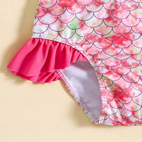 Girls Pink Mermaid Printed Top With Briefs Two-Piece Swimwear Sets Sets