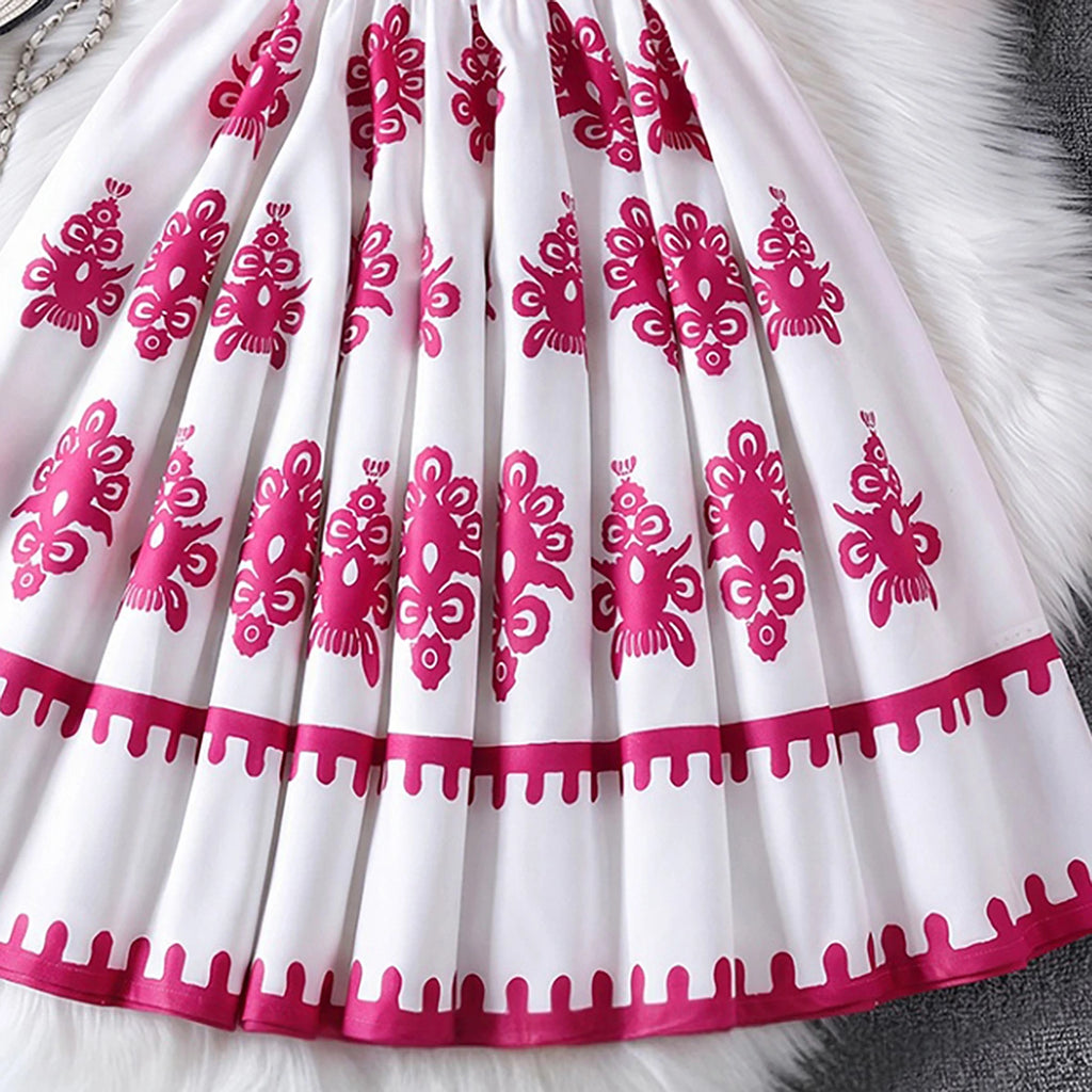 Girls Pink Ethnic Print Sleeveless Top With Skirt Sets 2 pc. Sets