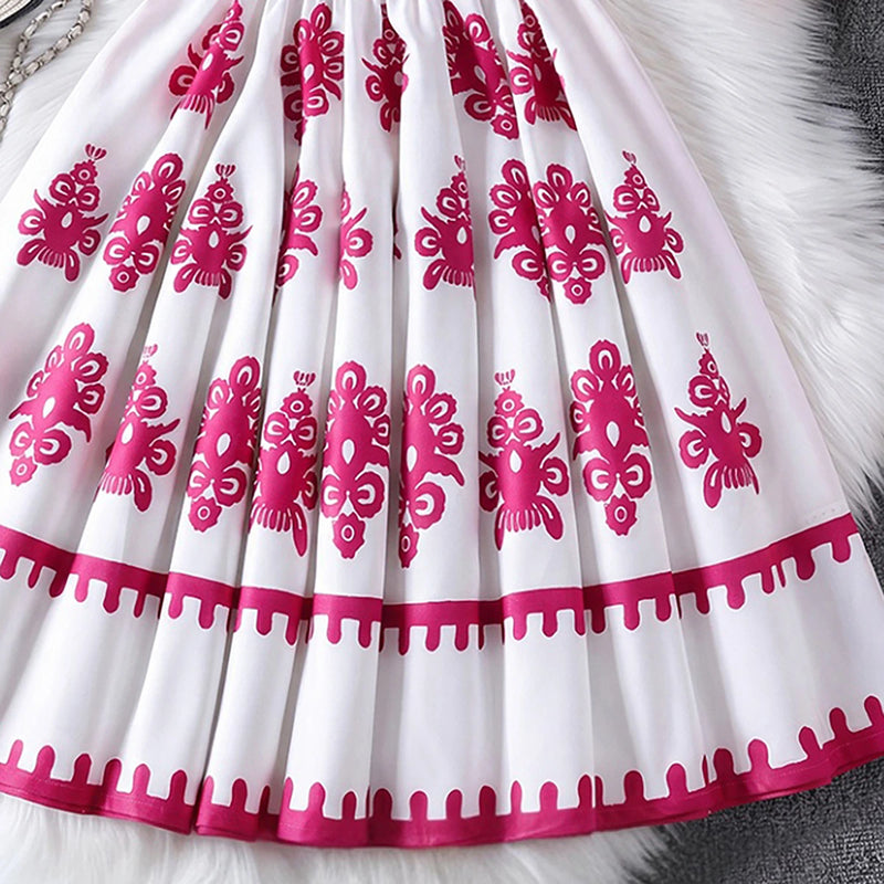 Girls Pink Ethnic Print Sleeveless Top With Skirt Sets 2 pc. Sets
