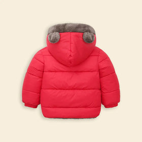 Boys Red Zip-up Puffer Jacket With Bear Ear On Hood Coats & Jackets
