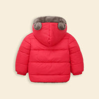 Boys Red Zip-up Puffer Jacket With Bear Ear On Hood Coats & Jackets