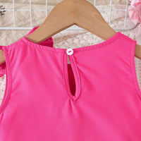 Girls Fuchsia Pearl Bow Lace Top With Denim Shorts Sets Sets