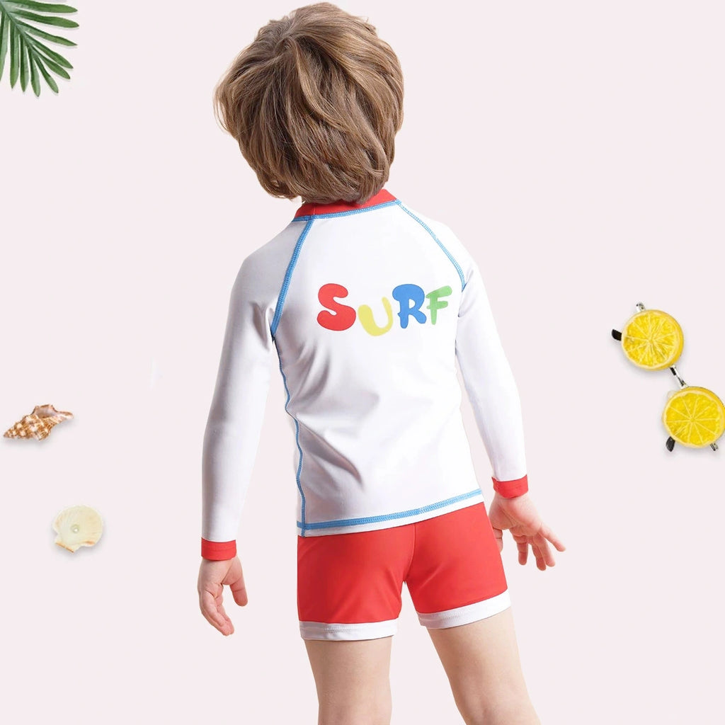 Boys White Graphics T-Shirt With Shorts Swimwear Sets Sets