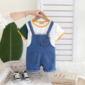 Boys White Short Sleeves Round Neck T-Shirt With Denim Dungaree Set 2 pc. Sets White 1-2 Y
