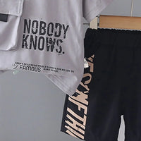 Boys Light Grey Typographic Printed Short Sleeve T-Shirt With Elasticated Shorts Sets Sets