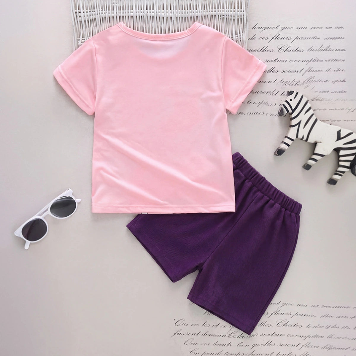 Girls Light Pink Unicorn Print Short Sleeve T-Shirt With Shorts Sets 2 pc. Sets