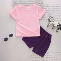 Girls Light Pink Unicorn Print Short Sleeve T-Shirt With Shorts Sets 2 pc. Sets