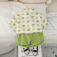 Boys Green Printed Short Sleeves Contrast Flap Shirt With Shorts Set 2 pc. Sets