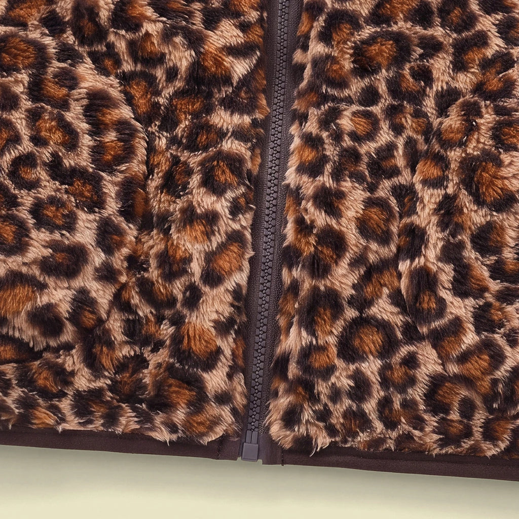 Girls Brown Fleece Leopard Print Sleeveless Jacket Coats & Jackets