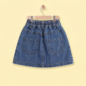 Girls Blue Solid Denim Mini Skirt Skirts