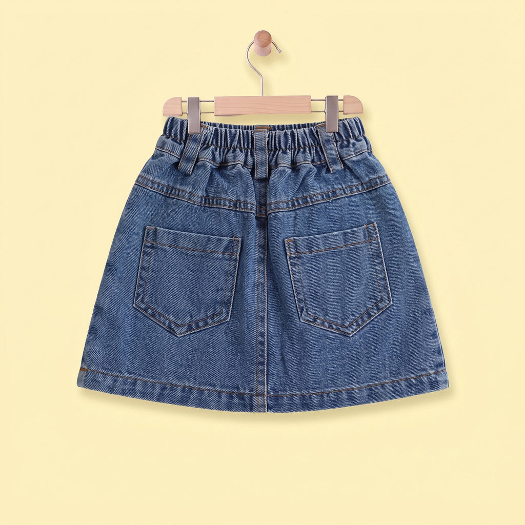 Girls Blue Solid Denim Mini Skirt Skirts